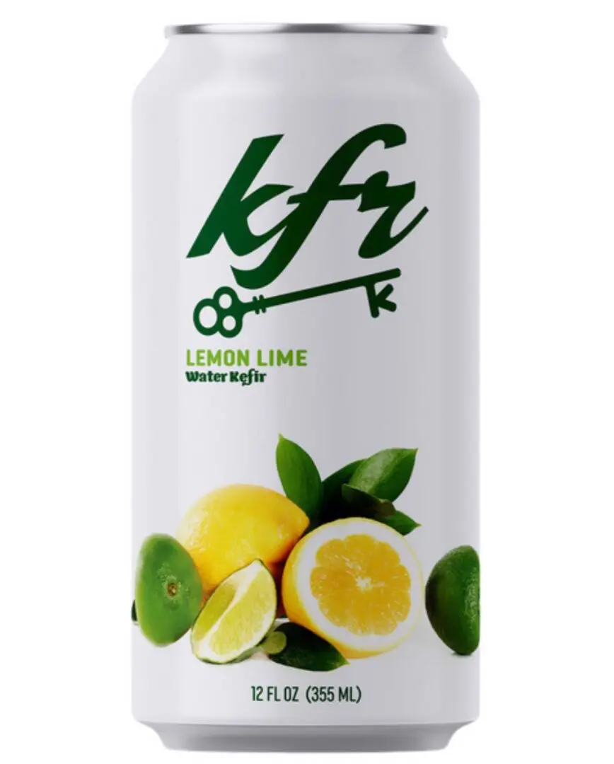 A white can of kfr Lemon Lime kept with a white background.